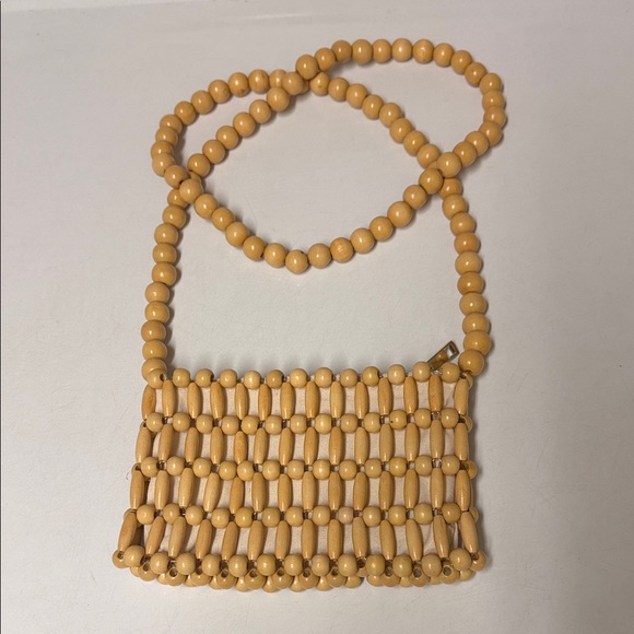 Handbags - Wood Beaded Tan Shoulder Bag